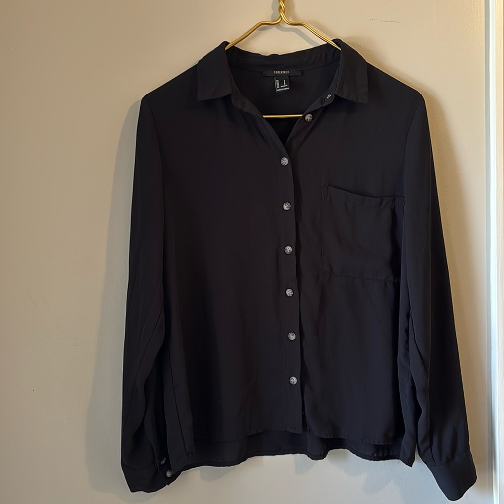 BLACK CHIFFON SHIRT- SMALL- FOREVER21